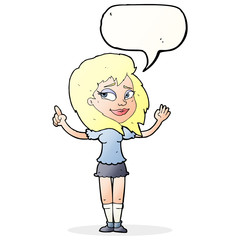 cartoon woman with idea with speech bubble