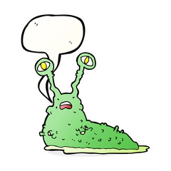cartoon gross slug with speech bubble