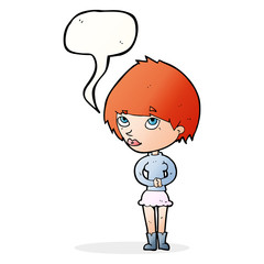 cartoon nervous woman with speech bubble
