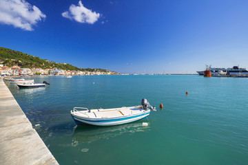 Fototapeta na wymiar Fishing boats on the bay at Zakinthos town, Greece
