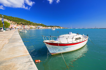 Fishing boats on the bay at Zakinthos town, Greece