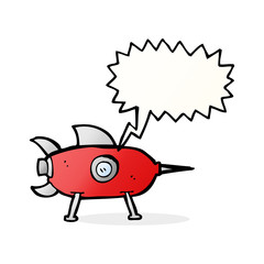cartoon space rocket with speech bubble