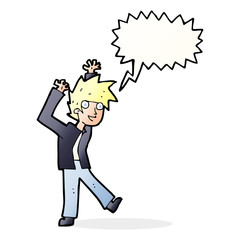 cartoon excited boy with speech bubble