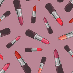 Seamless pattern with beauty lipsticks.