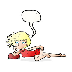 cartoon woman in sexy pose with speech bubble