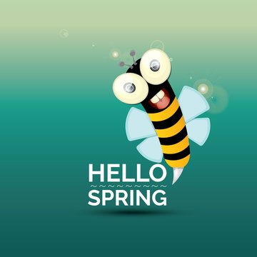 Hello spring . cartoon cute bright baby bee icon