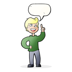 Fototapeta premium cartoon boy with great idea with speech bubble