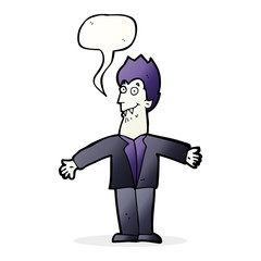 cartoon vampire man with speech bubble