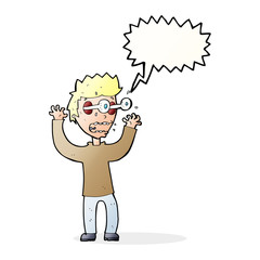 cartoon terrified man with speech bubble