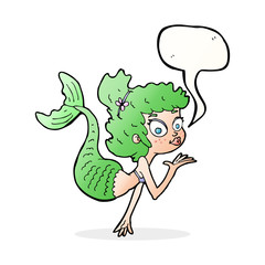 cartoon pretty mermaid with speech bubble