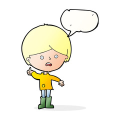 cartoon unhappy boy with speech bubble