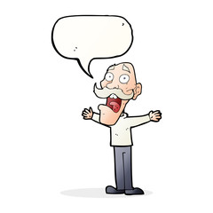 cartoon stressed old man with speech bubble