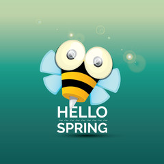 Hello spring . cartoon cute bright baby bee icon