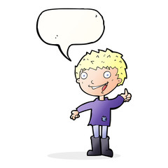 cartoon excited boy with speech bubble