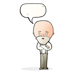 cartoon worried old man with speech bubble
