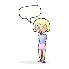 cartoon surprised woman with speech bubble