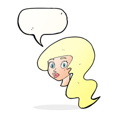cartoon pretty female face with speech bubble