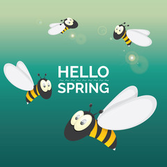 Hello spring . cartoon cute bright baby bee icon