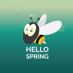 Hello spring . cartoon cute bright baby bee icon