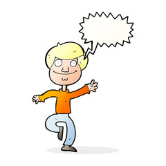 cartoon dancing man with speech bubble
