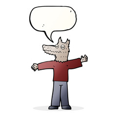 Fototapeta premium cartoon happy wolf man with speech bubble