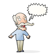 cartoon old man gasping in surprise with speech bubble
