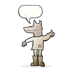 cartoon wolf man with speech bubble