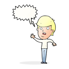 cartoon unhappy boy with speech bubble
