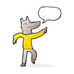 cartoon wolf man with speech bubble
