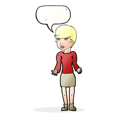 cartoon confused woman with speech bubble