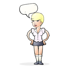 cartoon woman with hands on hips with speech bubble