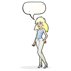 cartoon pretty woman with speech bubble