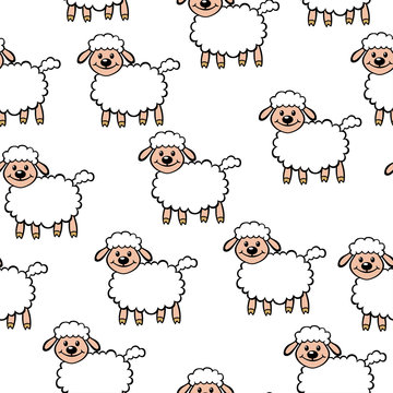 White cartoon sheep pattern seamless