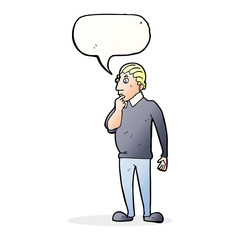 catoon curious man with speech bubble