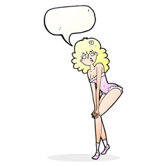 cartoon woman in lingerie with speech bubble