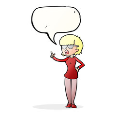 cartoon woman wearing spectacles with speech bubble
