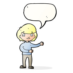 cartoon happy person with speech bubble