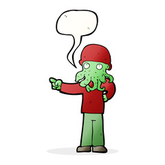 cartoon alien monster man with speech bubble