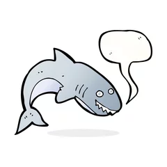 Fototapeten Cartoon-Hai mit Sprechblase © lineartestpilot