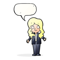 cartoon friendly business woman with speech bubble