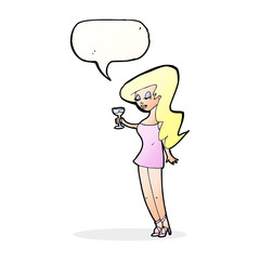 cartoon woman at party with speech bubble