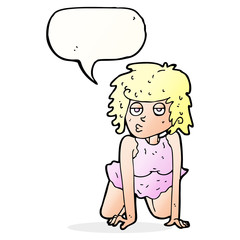 cartoon woman doing pin-up pose with speech bubble