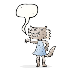 cartoon wolf girl with speech bubble