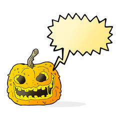 cartoon spooky pumpkin with speech bubble