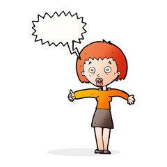 cartoon amazed woman with speech bubble