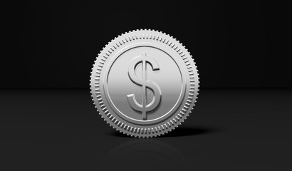 Silver Dollar coin, isolated on black background.
