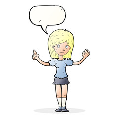 cartoon woman explaining idea with speech bubble