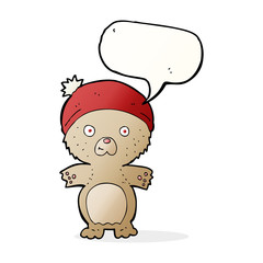 cartoon cute teddy bear in hat with speech bubble