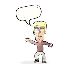 cartoon angry man waving warning with speech bubble