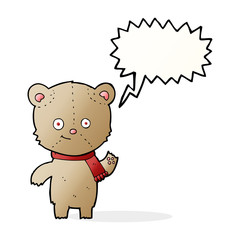 cartoon teddy bear waving with speech bubble